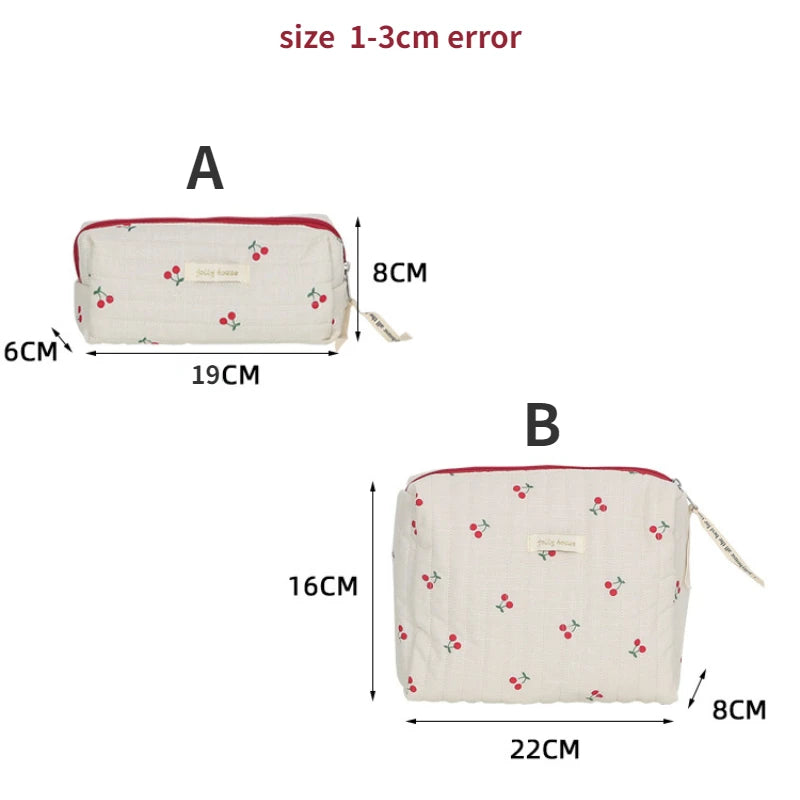 Quilted Cotton Ladies Travel Storage Bag Retro Cherry Women's Cosmetic Bags Cute Design Girls Pencil Case Makeup Bag Handbags