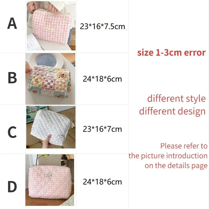 Quilted Cotton Ladies Travel Storage Bag Retro Cherry Women's Cosmetic Bags Cute Design Girls Pencil Case Makeup Bag Handbags